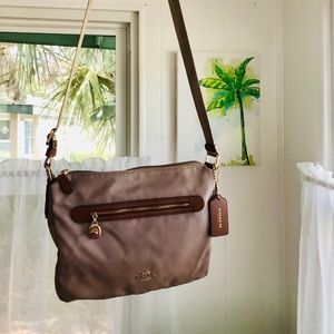 Coach crossbody handbag, dark tan, nylon